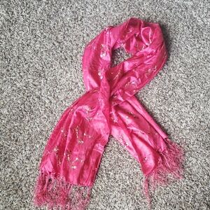 Vibrant Pink Silk Wrap with Fringe